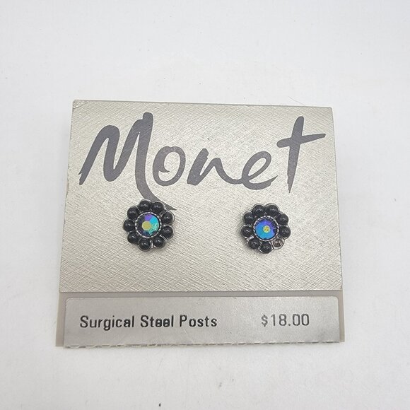 Vintage Monet Beaded Rhinestone Earrings - New Old Stock Post 1980s Read - Picture 1 of 4